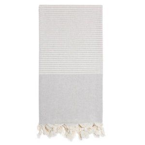 4 Light Gray Striped Beach Bath Towels - 100% Turkish Cotton